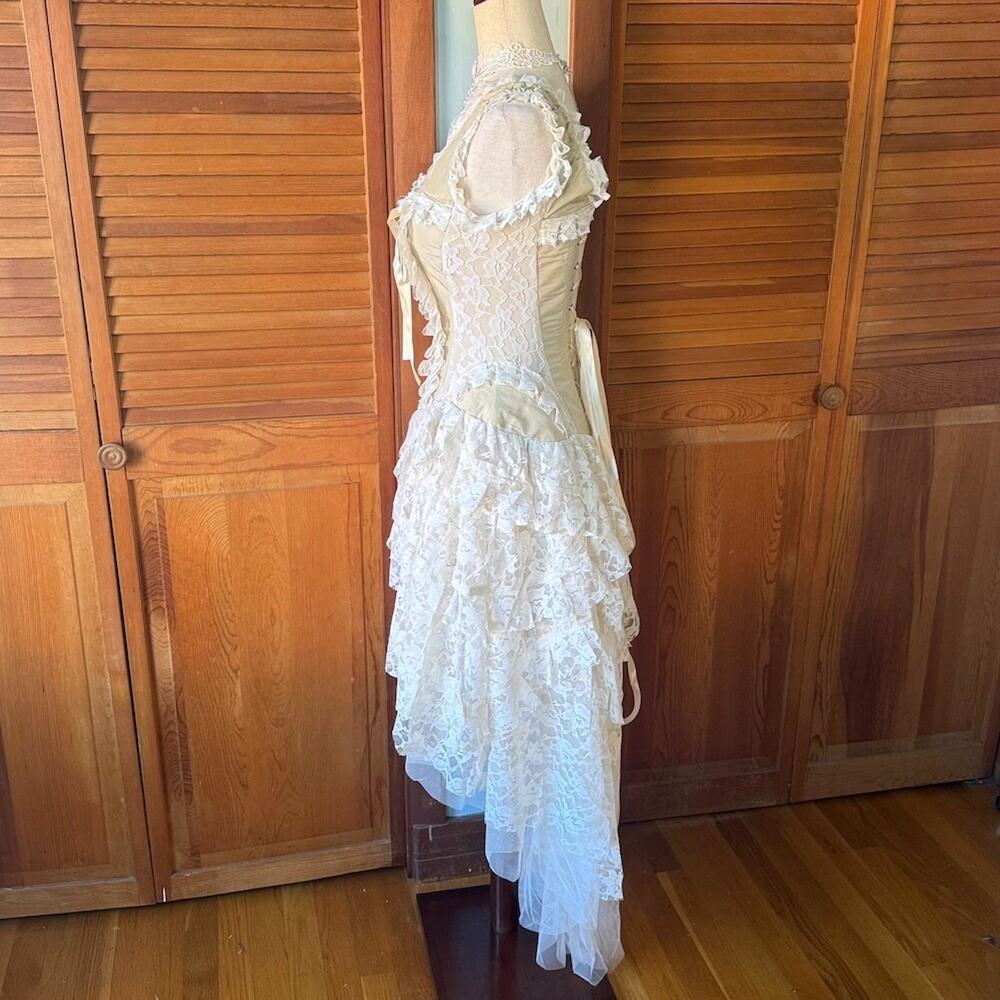 Burleska Gothic Victorian Renaissance Cream Taffeta Lace Corset Dress - Picture 6 of 11